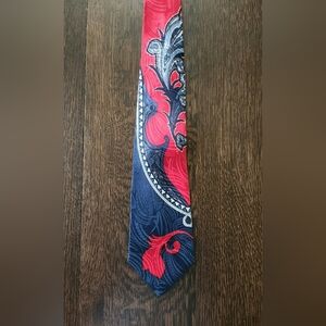 Vintage 🎩 Rockabilly Blue Red Silk Necktie EUC $22